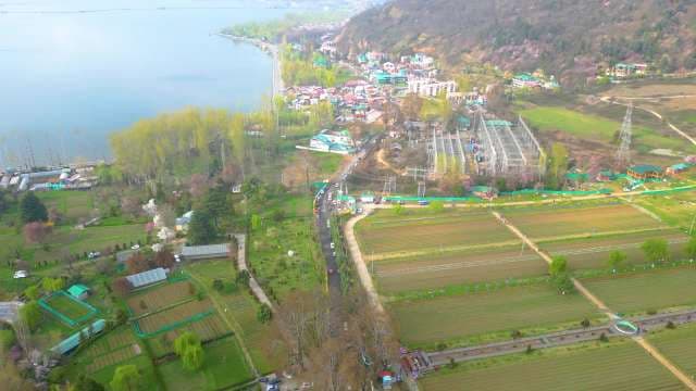 Aerial View of Tulip Garden and Dal Lake in Srinagar