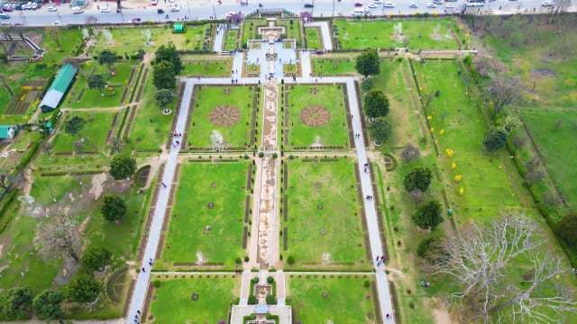 Aerial View of Symmetric Mughal Garden in Srinagar Kashmir India