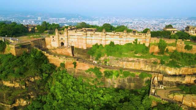 Majestic Aerial View of Gwalior Fort and Man Singh Palace India