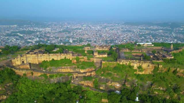 Aerial View of Gwalior Fort and Cityscape in Madhya Pradesh India