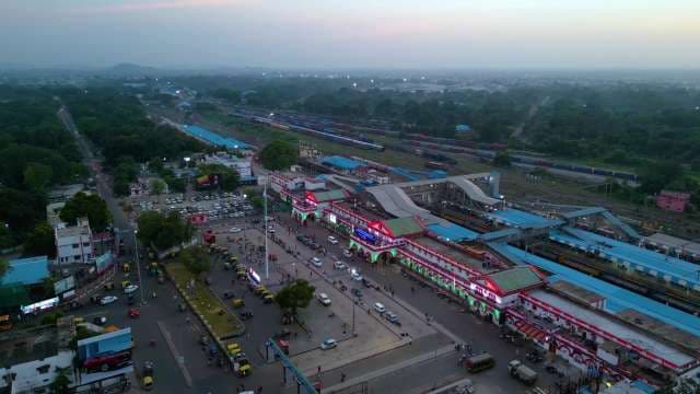 Aerial Dusk View of Virangana Lakshmibai Jhansi Junction Railway Station in India