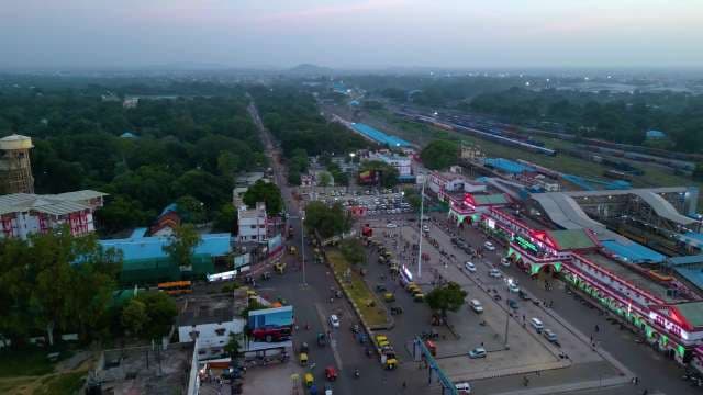 Aerial View of Virangana Lakshmibai Jhansi Junction Railway Station at Dusk
