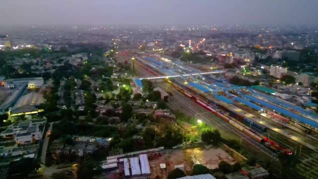 Aerial View of Virangana Lakshmibai Jhansi  Railway Station at Night,