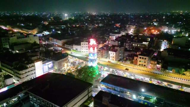 Aerial Night View of Illuminated Ludhiana Clock Tower and Cityscape
