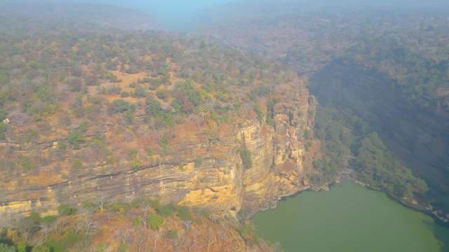 Aerial View of Scenic Rocky Rajdari and Devdari Waterfall, Chandauli, Uttar Pradesh