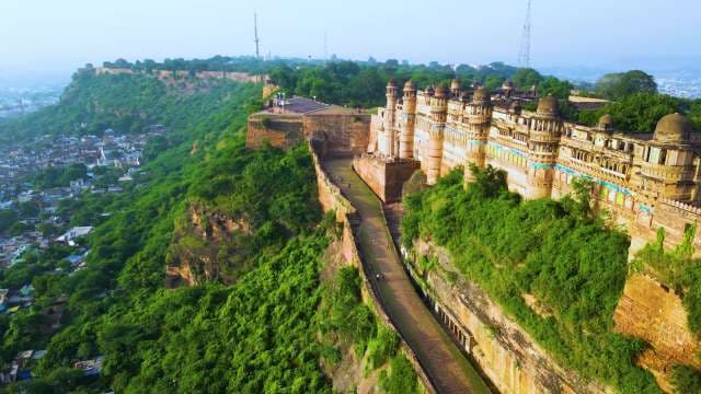 Aerial View of Gwalior Fort and Man Singh Palace in India