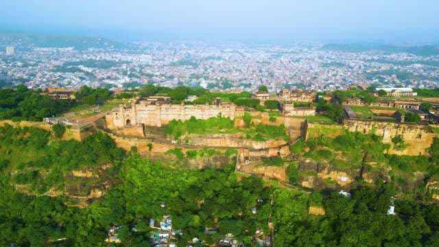 Aerial View of Historic Gwalior Fort and Surrounding City in India