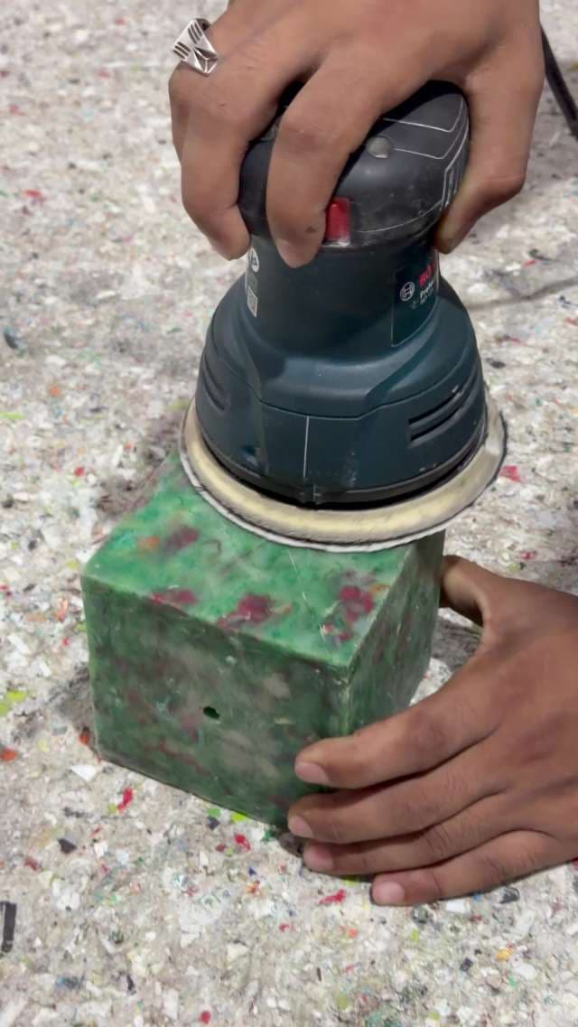 Craftsman Sanding Recycled Plastic Block with Power Orbital Sander
