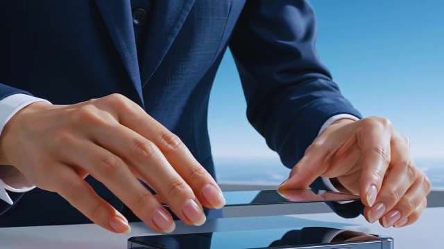 Professional Using Futuristic Transparent Screen on Mobile Device
