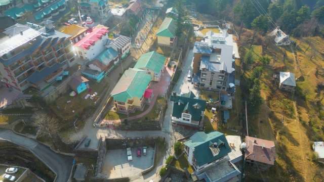 Aerial View of Colorful Mountain Resorts in Manali India