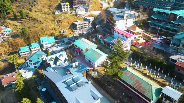 Aerial View of Colorful Hill Station Buildings in Manali India