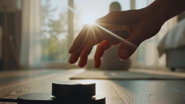Person Reaching for Smart Device During Morning Meditation