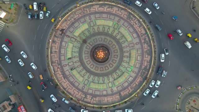 Top-Down Drone Shot of Lucknow Traffic Roundabout