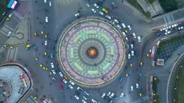 Aerial View of Busy Traffic Roundabout at Night in Lucknow