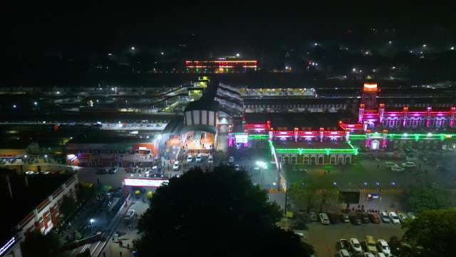 Night Aerial View of Lucknow Railway Station India