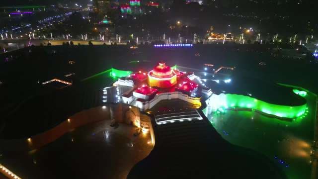 Aerial Night View of Illuminated Ambedkar Memorial Park in Lucknow