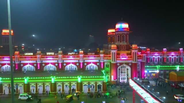 Lucknow Charbagh Railway Station Illuminated at Night