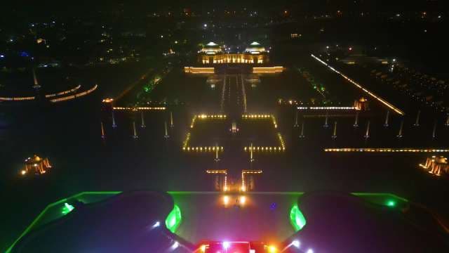 Aerial Night View of Ambedkar Memorial Park Lucknow India