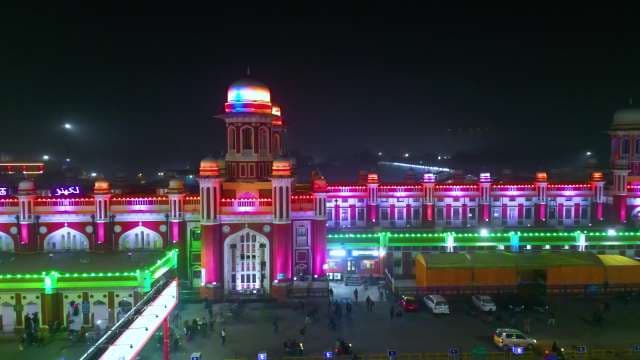 Night View of Illuminated Charbagh Railway Station in Lucknow India