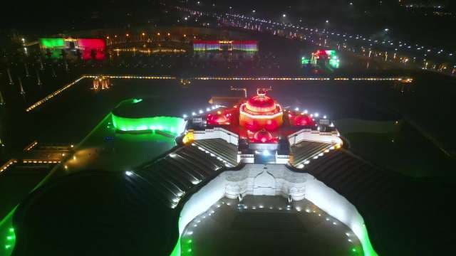Illuminated Aerial View of Ambedkar Memorial Lucknow at Night