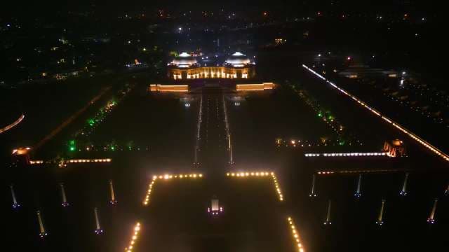 Aerial View of Illuminated Ambedkar Memorial Park at Night in Lucknow