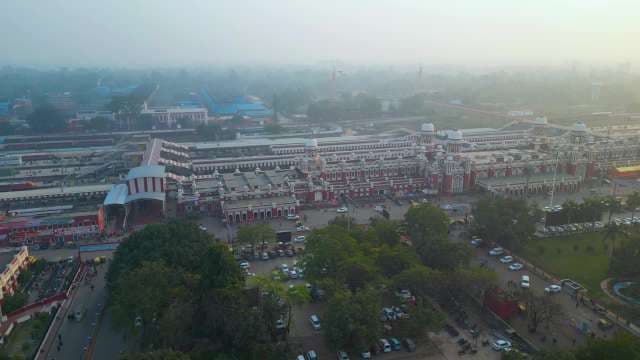 Aerial View of Charbagh Railway Station in Lucknow on Misty Morning