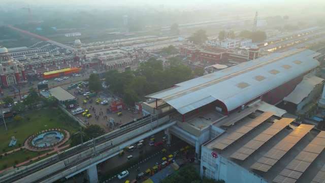 Aerial View of Lucknow Charbagh Railway Station in Early Morning Mist