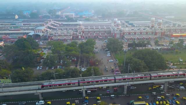 Aerial View of Lucknow Charbagh Railway Station and Metro Train