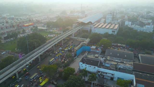 Aerial Foggy Morning Over Lucknow Charbagh Metro Station