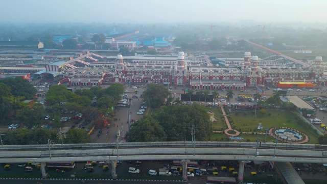Aerial View of Lucknow Charbagh Railway Station in Morning Fog