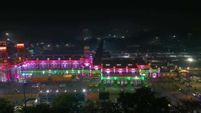 Night View of Illuminated Lucknow Charbagh Railway Station
