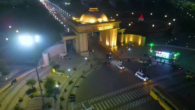 Night Aerial View of Ambedkar Memorial Park Gate in Lucknow India