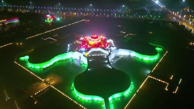 Night Aerial View of Ambedkar Memorial Park Lucknow Illuminated in Tricolor