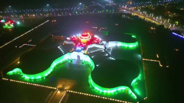 Aerial Night View of Illuminated Ambedkar Memorial Park in Lucknow