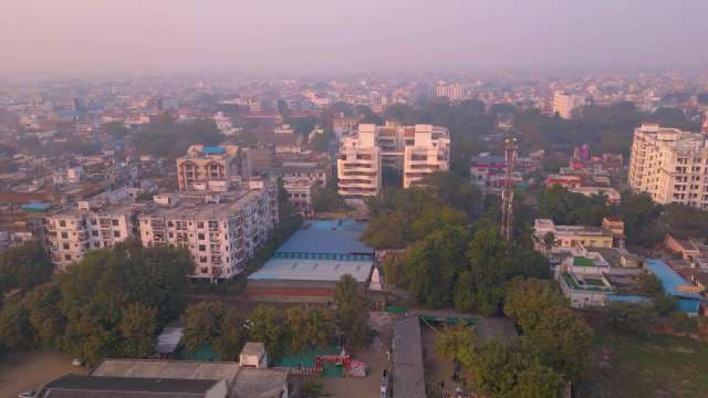 Aerial View of Hazy Lucknow Cityscape at Dawn