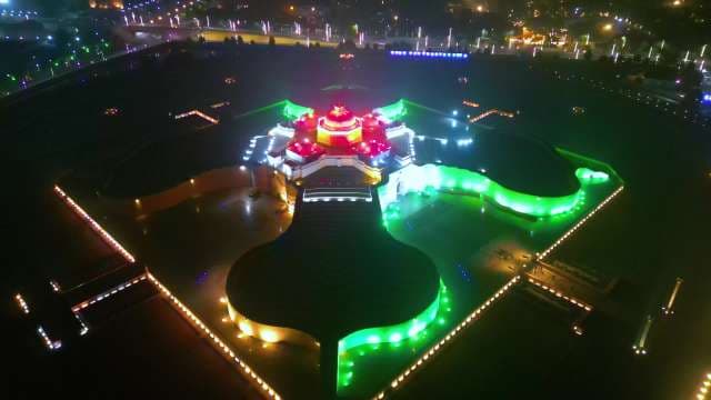Aerial View of Ambedkar Memorial Park in Lucknow Illuminated in Tricolor at Night
