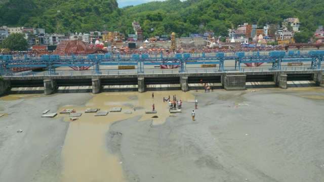 Aerial View of Bhimgoda Barrage and Ganges River in Haridwar India