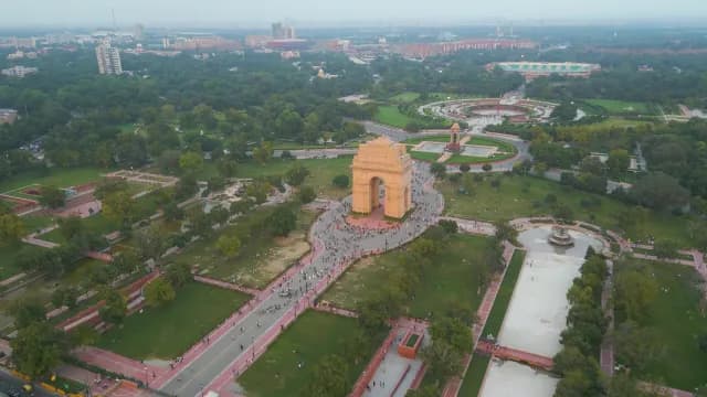 Aerial View of India Gate Monument in New Delhi Cityscape