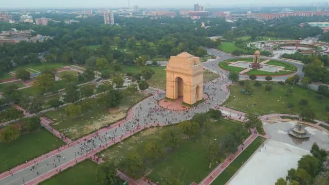 Aerial Drone Shot of India Gate Landmark in New Delhi India