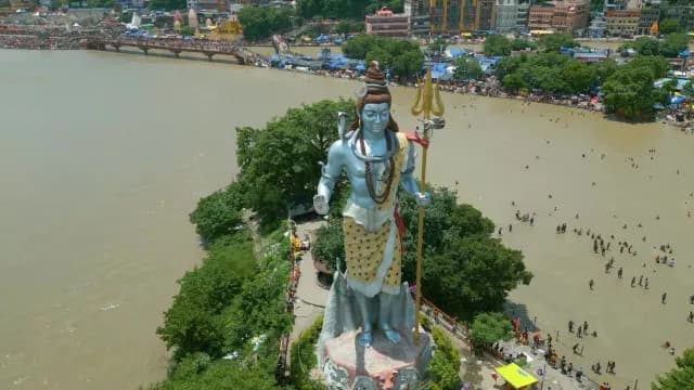 Lord Shiva Statue Overlooking the Ganges River in Haridwar India