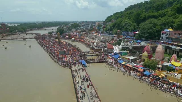 Aerial View of Crowded Har Ki Pauri Ghat in Haridwar India