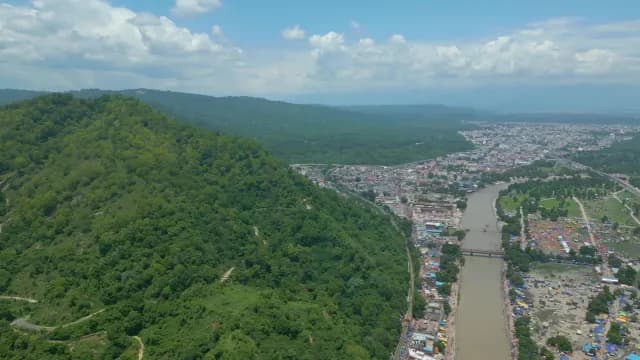 Aerial View of Haridwar City and Ganges River in India