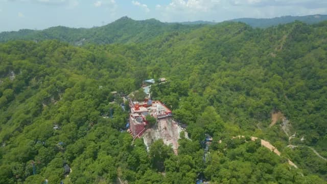Aerial View of Mansa Devi Temple on Lush Green Hilltop
