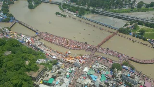 Aerial View of Crowded Har Ki Pauri on Ganges River