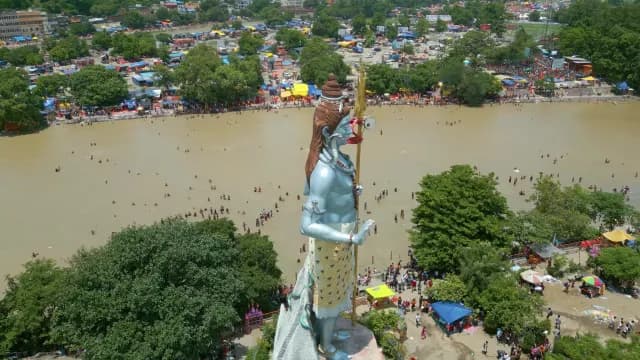 Massive Lord Shiva Statue Overlooking Ganges River in Haridwar India
