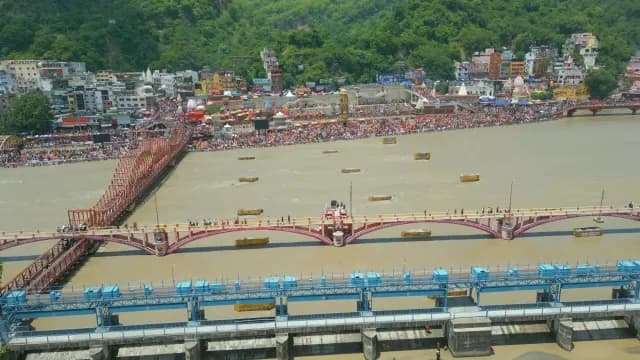 Aerial View of Har Ki Pauri Ghat and Bridges in Haridwar