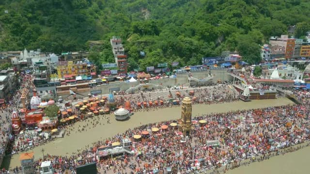 Aerial View of Crowded Har Ki Pauri Ghat Haridwar India