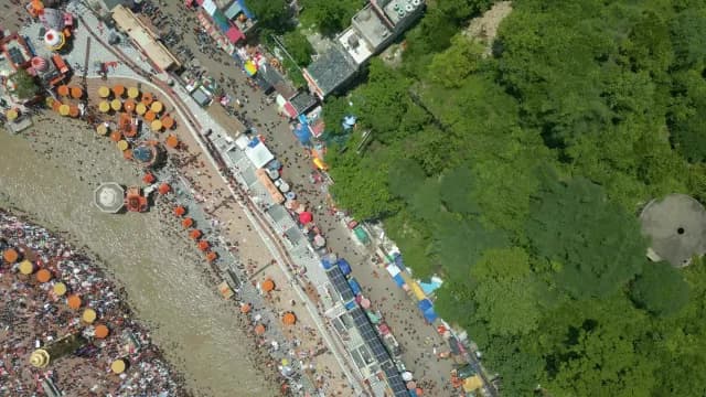 Aerial View of Crowded Har Ki Pauri Ghat in Haridwar India