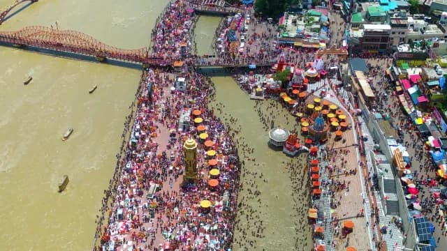 Aerial View of Crowds at Har Ki Pauri Ghat Haridwar India