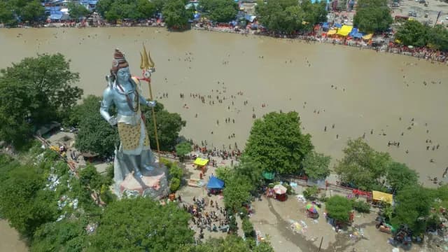 Aerial View of Giant Lord Shiva Statue at Haridwar Ganges